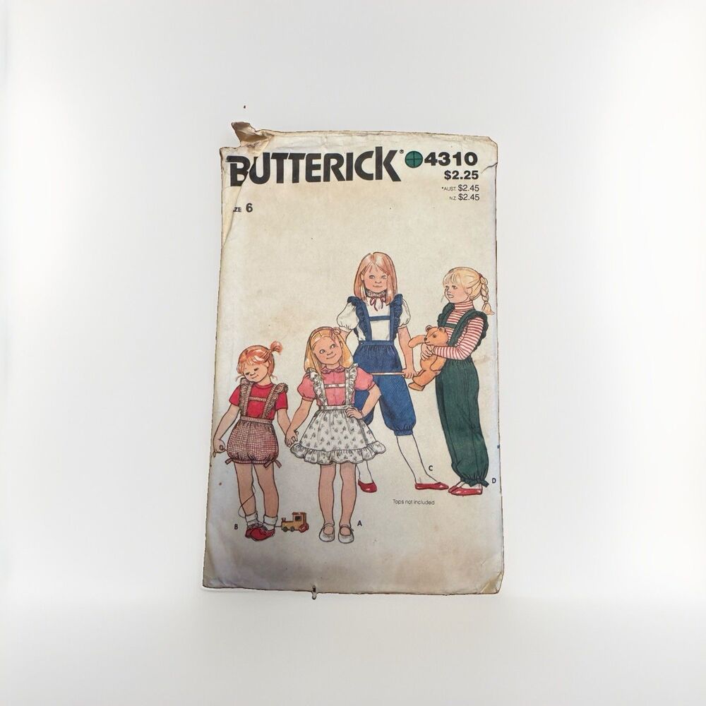 Butterick Sewing Pattern 4310 Girls Vintage Overalls Jumper Size 6